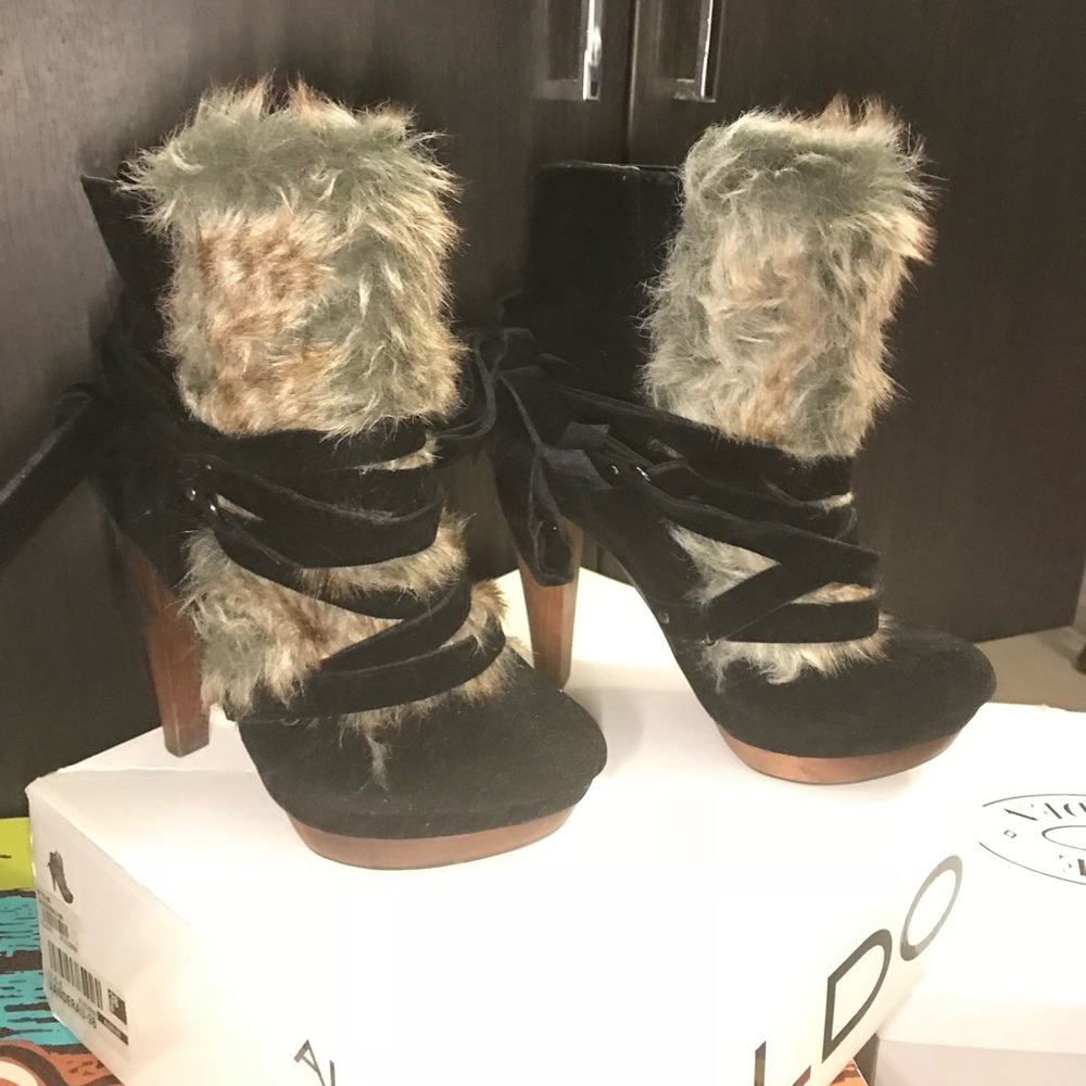 Fur Ankle Booties ALDO like new with box